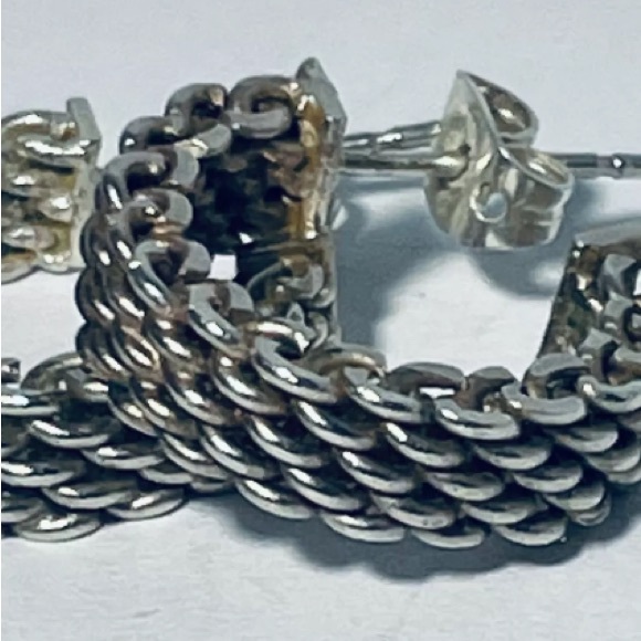 Authentic Tiffany & Co. Somerset Mesh Hoop Earrings 925 Sterling Silver - Picture 7 of 11